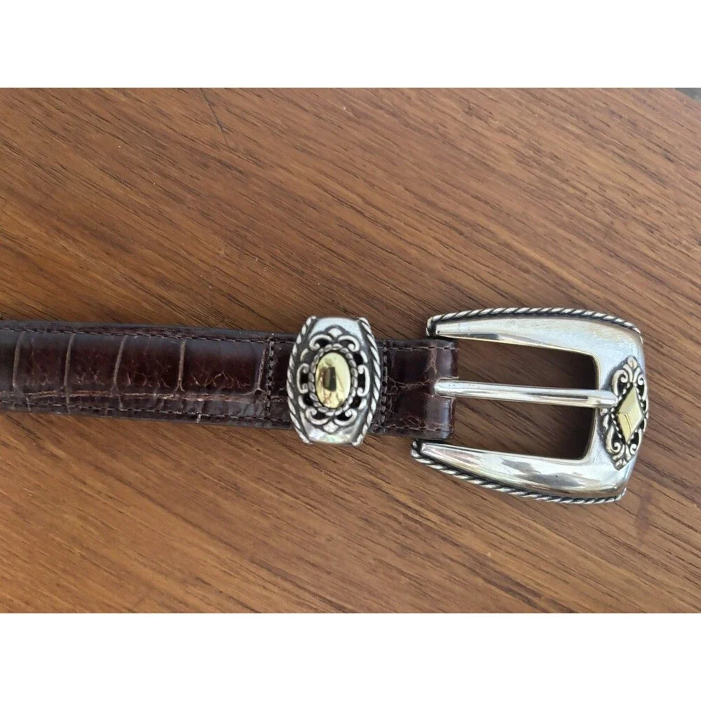 Vintage 90s BRIGHTON Two-Toned CONCHO Leather Belt SIZE SMALL Croc Embossed
